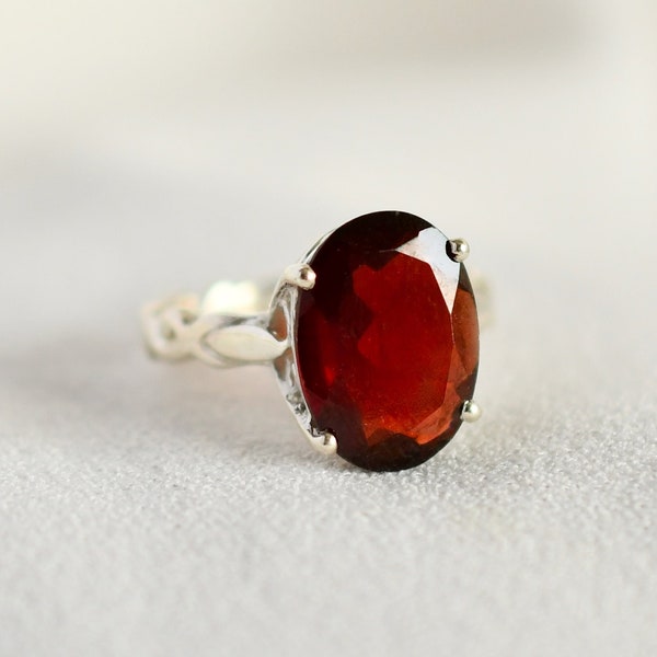 Garnet Ring, January Birthstone, Unique Large Statement Cocktail Ring, Sterling Silver, Natural Gemstone, Handmade Jewelry, Gift For Her