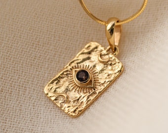 Smoky Quartz Evil Eye Pendant, 24K Gold Vermeil Sterling Silver Necklace