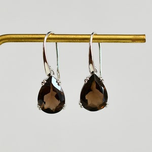 Smoky Quartz Earrings, 13 Carat Statement, Drop Dangle Hook Style Earring, Natural Brown Gemstone, 925 Sterling Silver Jewelry, Gift For Her