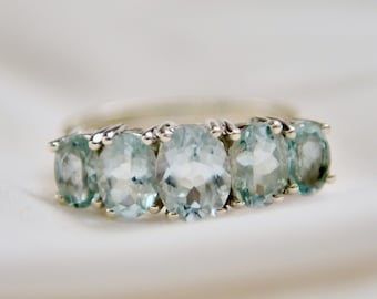 Aquamarine Ring, Natural Aquamarine, March Birthstone, Designer Band, Statement Ring, Genuine Gemstones, 925 Sterling Silver, Gift For Her