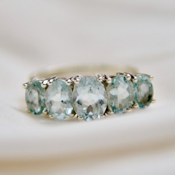 Aquamarine Ring, Natural Aquamarine, March Birthstone, Designer Band, Statement Ring, Genuine Gemstones, 925 Sterling Silver, Gift For Her