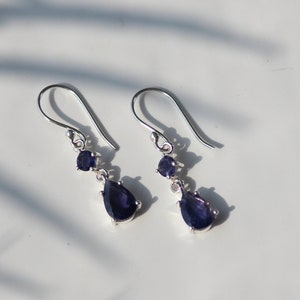 Drop Earring, Iolite Earring, Violet Blue Earring, Iolite Drop Dangle Earrings, Elegant Minimalistic Earrings, 925 Sterling Silver, Everyday