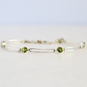 Peridot Bracelet, Natural Peridot Gemstone, Sterling Silver, August Birthstone, Handmade Jewelry, Green Heart Chakra, Unique Gift For Her