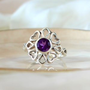 Flower Amethyst Ring, Natural Amethyst, February Birthstone,Floral Ring, Amethyst Ring Sterling Silver, Amethyst Ring For Women, Unique Ring