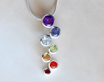 Sterling Silver Chakra Pendant, Natural Gemstone Necklace, Yoga Jewelry