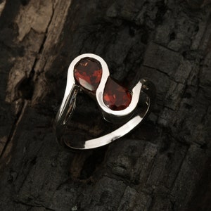 Pear Cut Garnet Sterling Silver Ring, January Birthstone