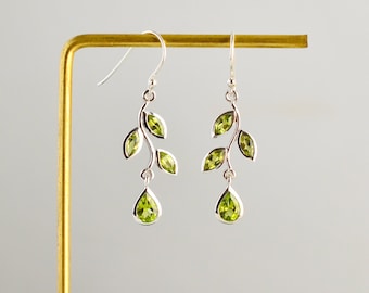 Leaf Peridot Earrings • 24K Gold Vermeil or Sterling Silver • Green Gemstone Drop Earrings • August Birthstone Gift