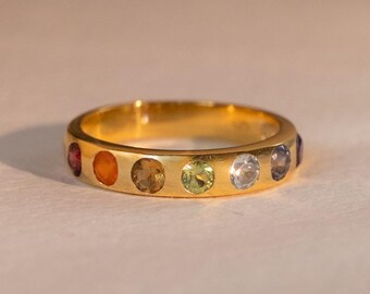 Chakra Ring | 24K Gold Vermeil | Rainbow Gemstone Yoga Jewelry | Spiritual Healing Band