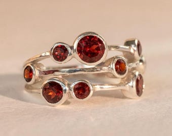 Garnet Bubble Ring – January Birthstone Ring, Statement Stacking Ring, Natural Red Gemstone, 925 Sterling Silver, Gift for Her