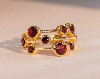 Garnet Bubble Stack Ring • Chunky Statement Ring • 24K Gold Vermeil on Sterling Silver