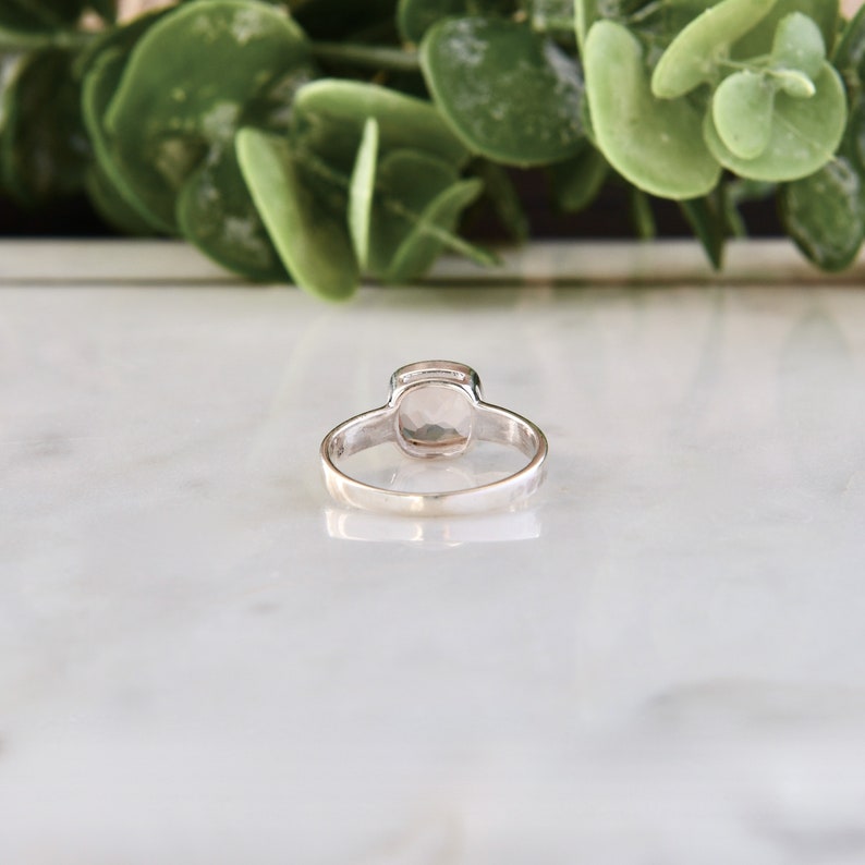 Square Pink Stone Rose Quartz Ring Rose Quartz Jewelry Cushion Cut Minimal Ring Natural Gemstone Gift For Her 925 Sterling Silver