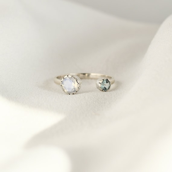 Asymmetrical Two Rainbow Moonstone Ring Asymmetrical Two Rainbow Moonstone Ring