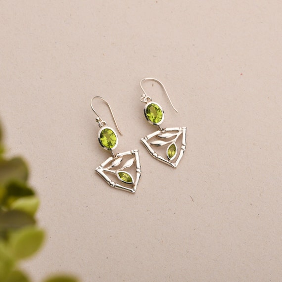 Leaf Earrings Green Peridot Sterling Silver August Birthstone Leaf Earrings Green Peridot Sterling Silver August Birthstone