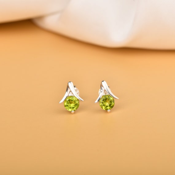 Peridot Stud Earrings, August Birthstone, 925 Sterling Silver