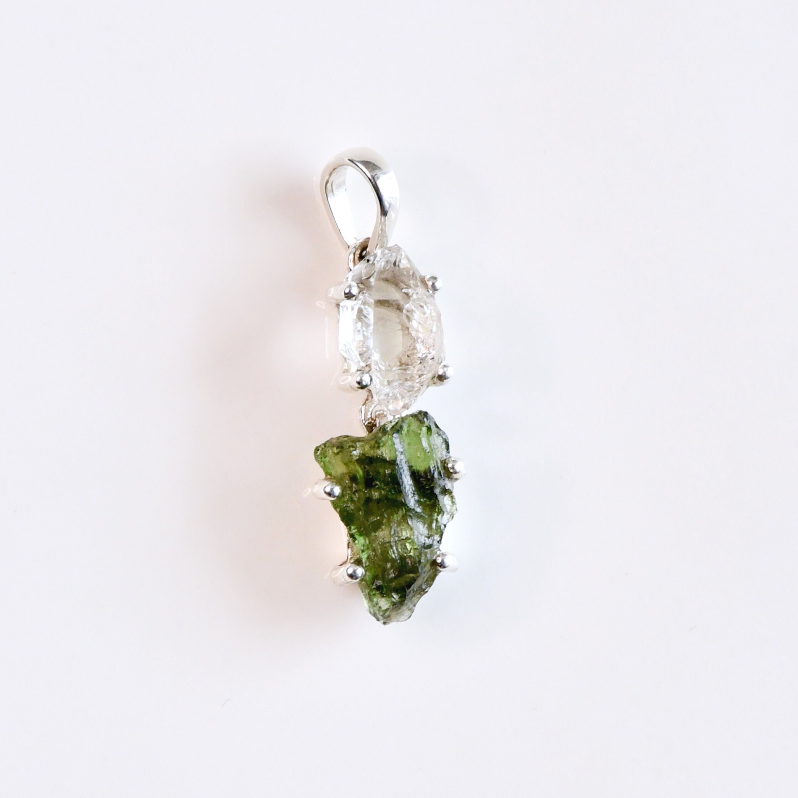Moldavite Herkimer Diamond Pendant 