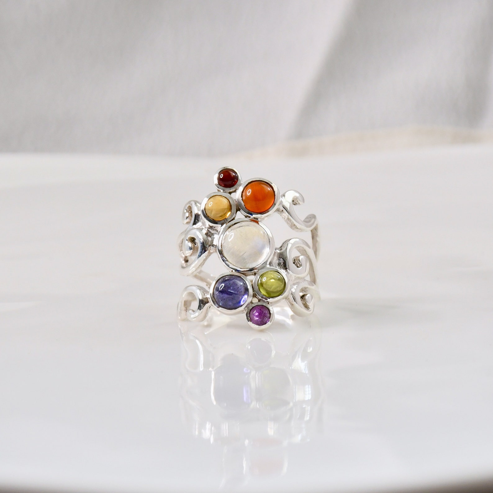 Statement Chakra Ring Natural 7 Gemstones Spiritual Healing Etsy