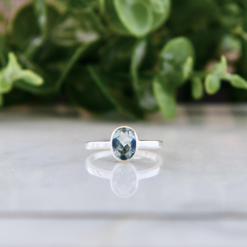 Natural Gemstone March Birthstone Gift For Her Natural Aquamarine Minimal Dainty Solitaire Ring 925 Sterling Silver Aquamarine Ring
