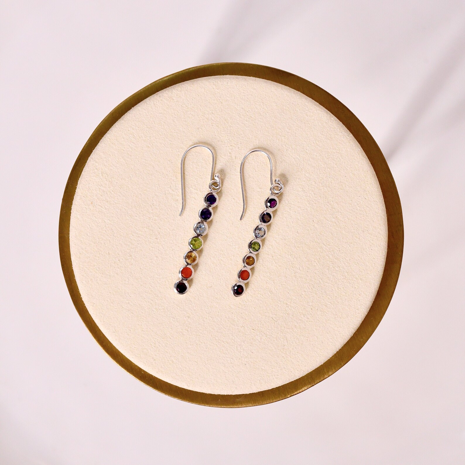 Chakra Earrings Natural 7 Gemstones 925 Sterling Silver Etsy