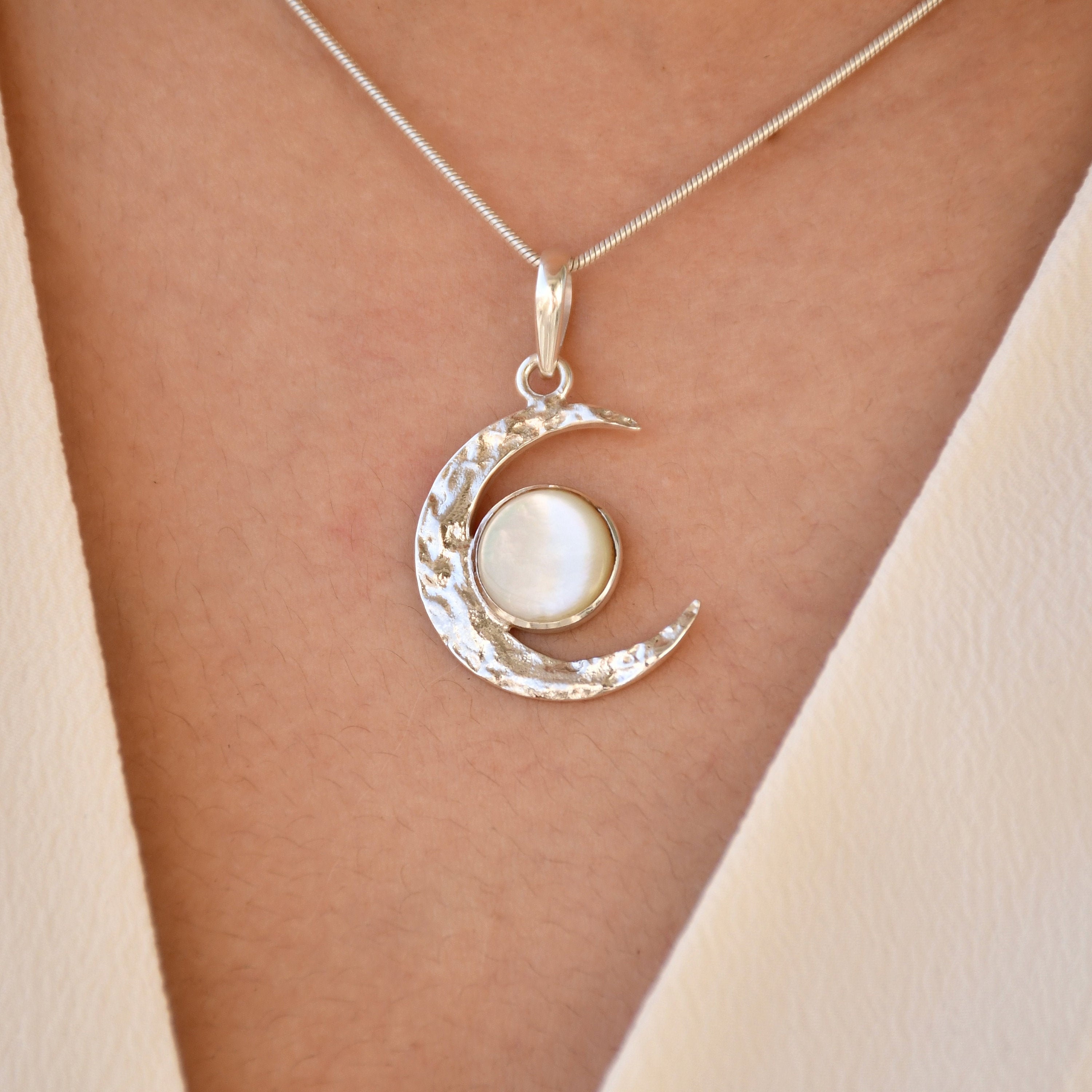 Mother of Pearl Pendant, Moon Pendant, Celestial Necklace