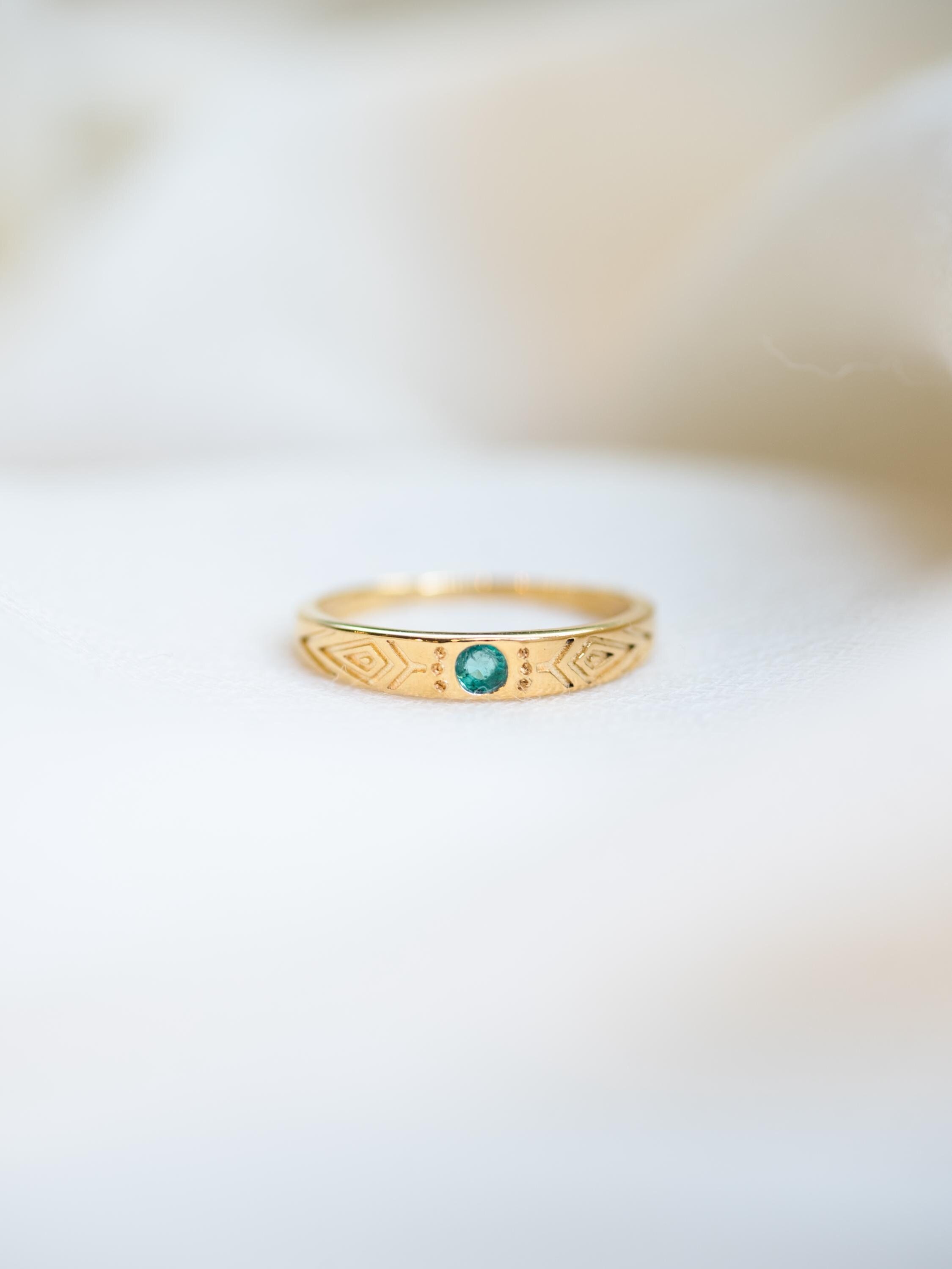 Emerald Ring, 24K Gold Vermeil on 925 Sterling Silver, Natural Gemstone, May Birthstone, Boho Minimalistic Handmade Jewelry, Gifts For Her
