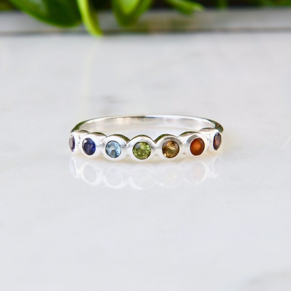 Set of Three Stackable Rings Iolite and Blue Topaz Rhodium on Sterling Silver Set of Three Stackable Rings Iolite and Blue Topaz Rhodium on Sterling Silver