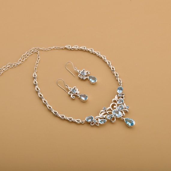 Collana di topazio blu, ciondolo in argento sterling con