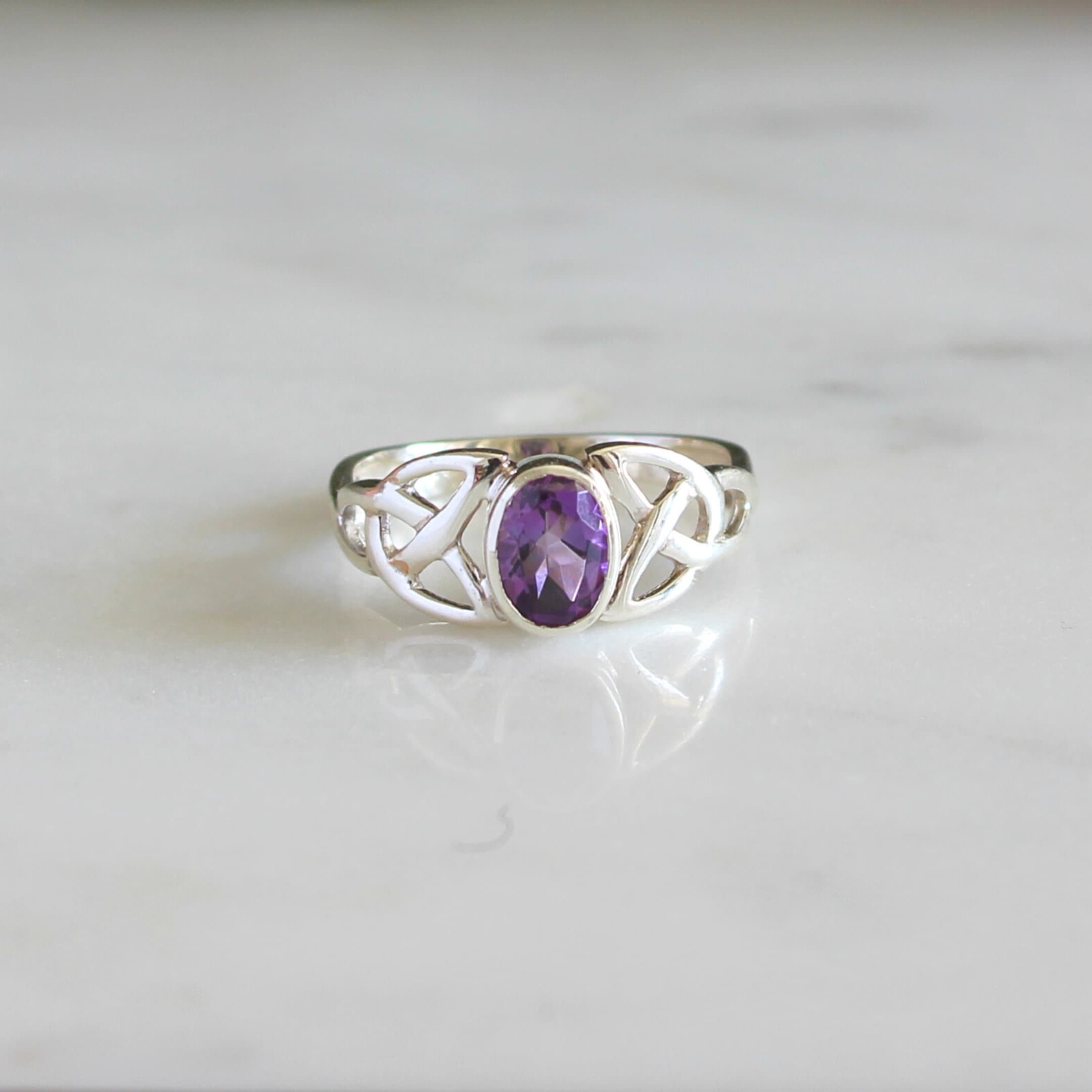 Amethyst Ring Natural Amethyst Celtic Knot Ring Natural