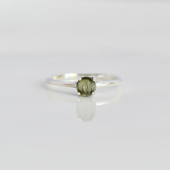 Moldavite Ring, Natural Moldavite Ring, Sterling Silver, Raw