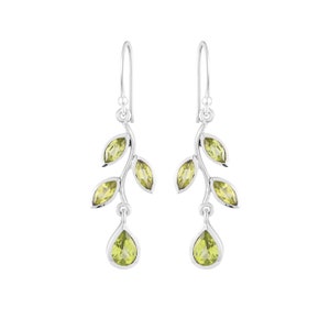 Leaf Peridot Earrings, Natural Green Peridot, August Birthstone, 925 Sterling Silver, Unique Leaves Marquise Earrings, Dangle Drop Earring image 6