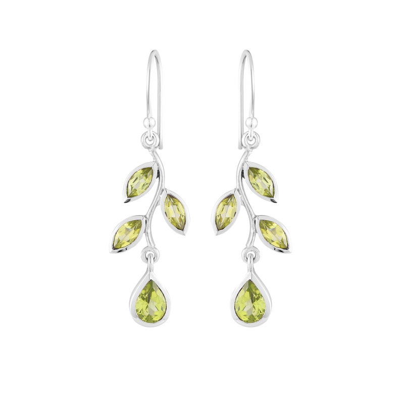 Leaf Peridot Earrings, Natural Green Peridot, August Birthstone, 925 Sterling Silver, Unique Leaves Marquise Earrings, Dangle Drop Earring image 6