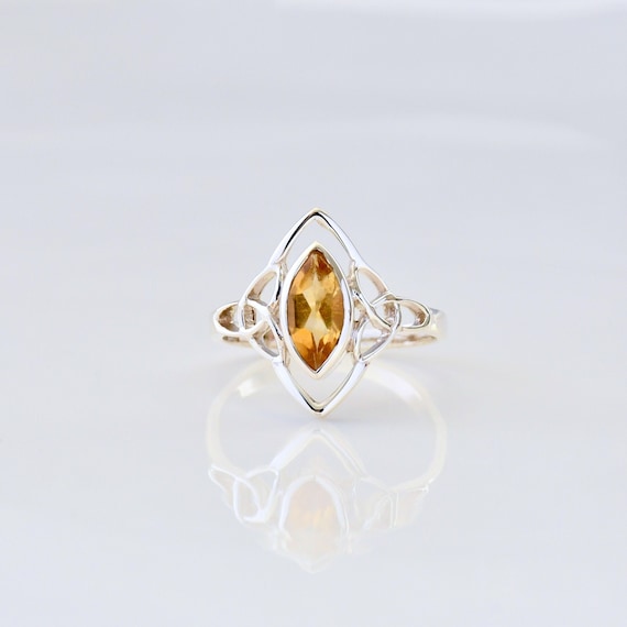 Celtic Knot Sterling Silver Citrine Ring, November Birthstone