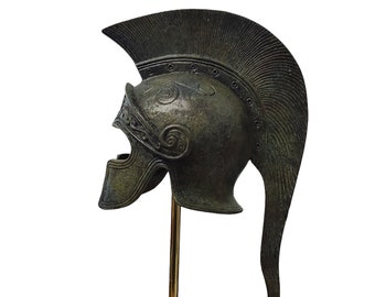 Leonidas Spartan War Helmet Ancient Greece Home Décor 100 % Bronze Ancient Greek Army Statue on a marble base 28 cm 11.02 in
