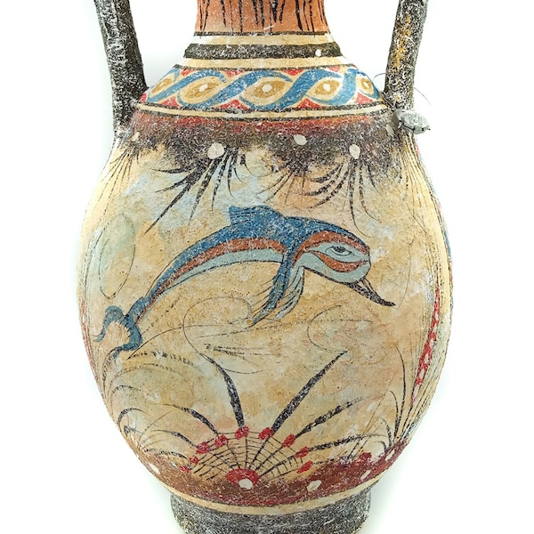 Minoan Vase Dolphin & Double Axe Ceramic Minoan Vessel Pottery with Minoan Ancient Art Knossos Crete 26 cm 10.23 inches