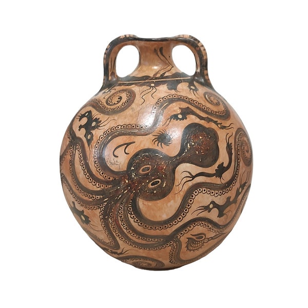 Minoan Octopus Flask  Museum Copy Replica Ceramic Flask of the Minoan period Ancient Knossos  Art  Crete Gift Idea 21 cm 8.26 inches