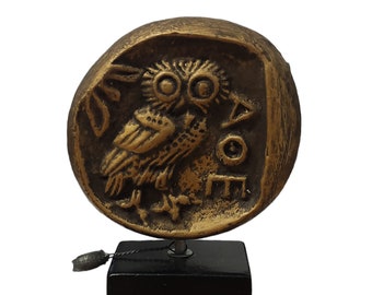 Drachma Greek Coin Figure on Base, Greek Gift Idea