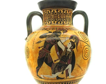 Exekias Amphora Achilles slaying Penthesilea God Dionysus with his son Oinopion Black Figure Vase Museum Copy 31cm 12.20inches
