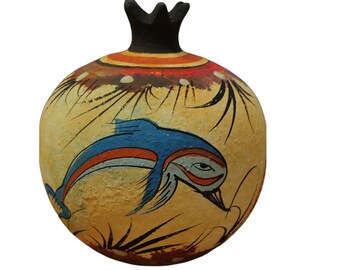 Greek Ceramic Pomegranate | Dolphin Minoan Fresco | mural Knossos Crete | Good luck Symbol | 10 cm 3.94 inches