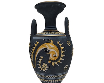 Ancient Greek Vase, Blue Minoan Embossed Dolphin, Minoan Amphora, Knossos Art 8.66 inches