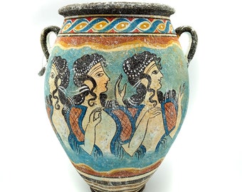 Polpo e signore blu Affresco minoico murale dipinto a mano Pithos minoico vaso di ceramica greca vaso 27 cm 10,62 pollici