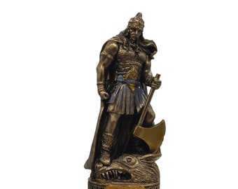 Norse Pagan God, Skandanavian Mythology, Vidar Gods Statue, Cold Cast Bronze and Resin, Home Deco Gift 9 cm 3.54 in