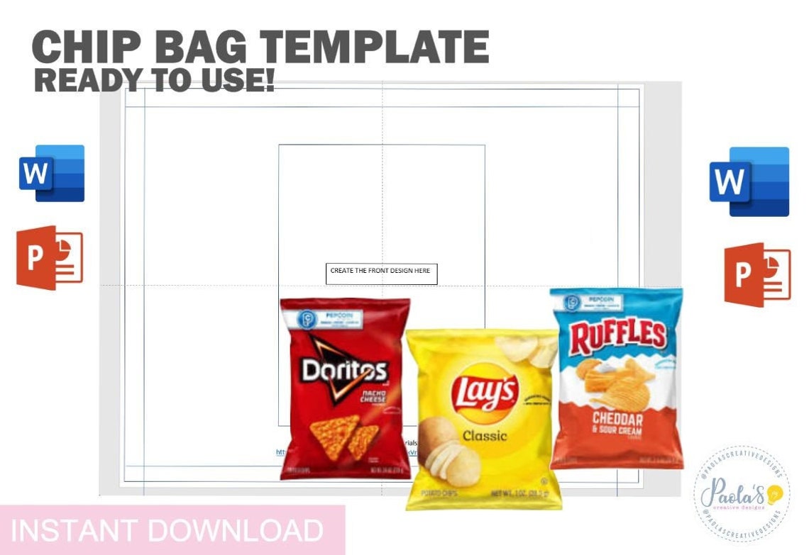 Chip Bag Template Blank template Custom Potato Chip Bag | Etsy