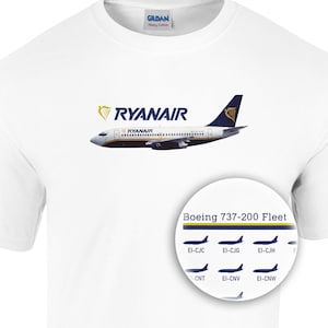 Maglietta retrò della flotta Boeing 737 di Ryanair, regalo per l&#39;aviazione, regalo per gli appassionati di compagnie aeree, regalo per irlandesi, aviazione storica, regalo per piloti