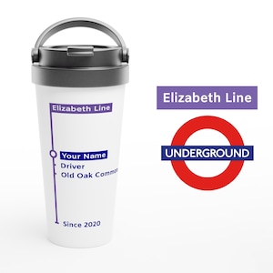 Personalised Elizabeth Line Travel Mug – Perfect Gift for Tube Drivers & London Underground Staff