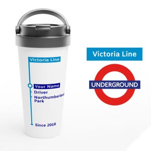 Personalised Victoria Line Travel Mug – Perfect Gift for Tube Drivers & London Underground Staff