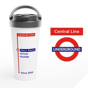 Personalised Central Line Travel Mug – Perfect Gift for Tube Drivers & London Underground Staff