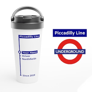 Personalised Piccadilly Line Travel Mug – Perfect Gift for Tube Drivers & London Underground Staff
