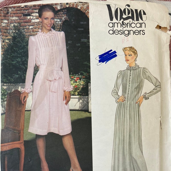 Albert Nipon Vogue American Designer Vintage Sewing Pattern Tucked Dress Bias Fitted Underslip 1980s Size 8 Evening or Day Length Vogue 2641