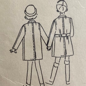 May include: Line drawing of two people wearing coats, holding hands and walking. The people are facing away from the viewer.