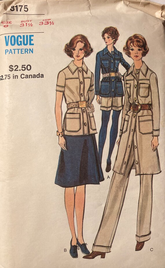 Vintage Vogue Sewing Pattern Shirtdress Top Skirt Pants Shorts