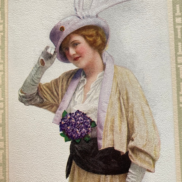 Antique Edwardian Fashionable Lady in Dress Card Vintage Ephemera Fashion Illustration Titanic Era 1900s Gerlach Barklow Toronto